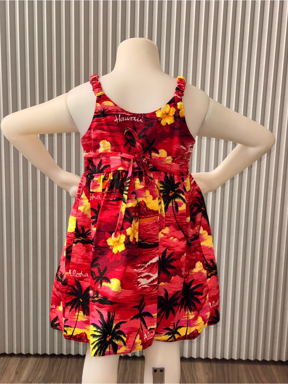 Girls' Red Tropical Sundress with Yellow Floral Print